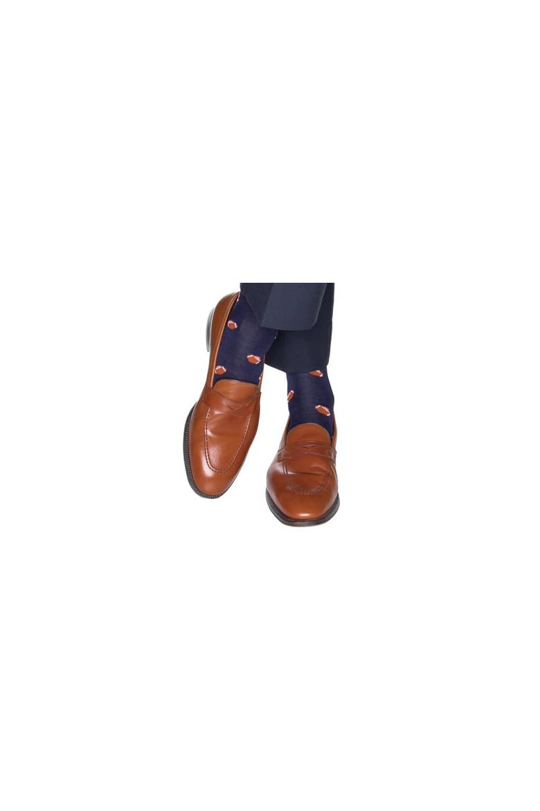 Touchdown Football Novelty Mercerized Cotton Mid-Calf Socks, Alternate, color, Navy Blue