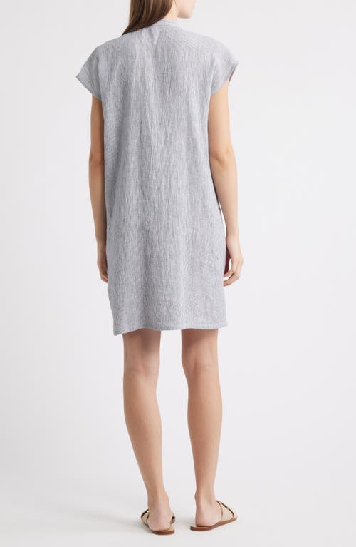Eileen Fisher Band Collar Stripe Organic Linen Shirtdress