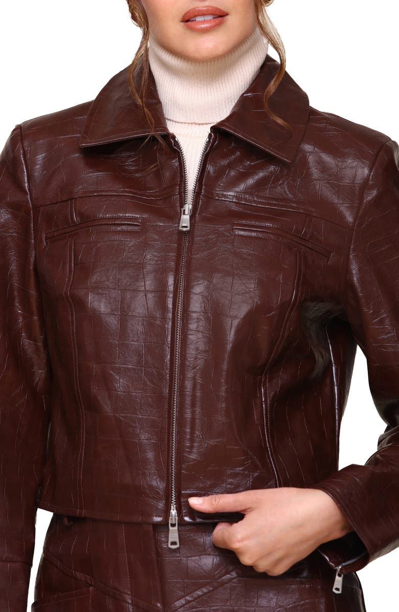 Avec Les Filles Croc-Embossed Faux-Ever Leather<sup>™</sup> Crop Jacket, Alternate, color, 