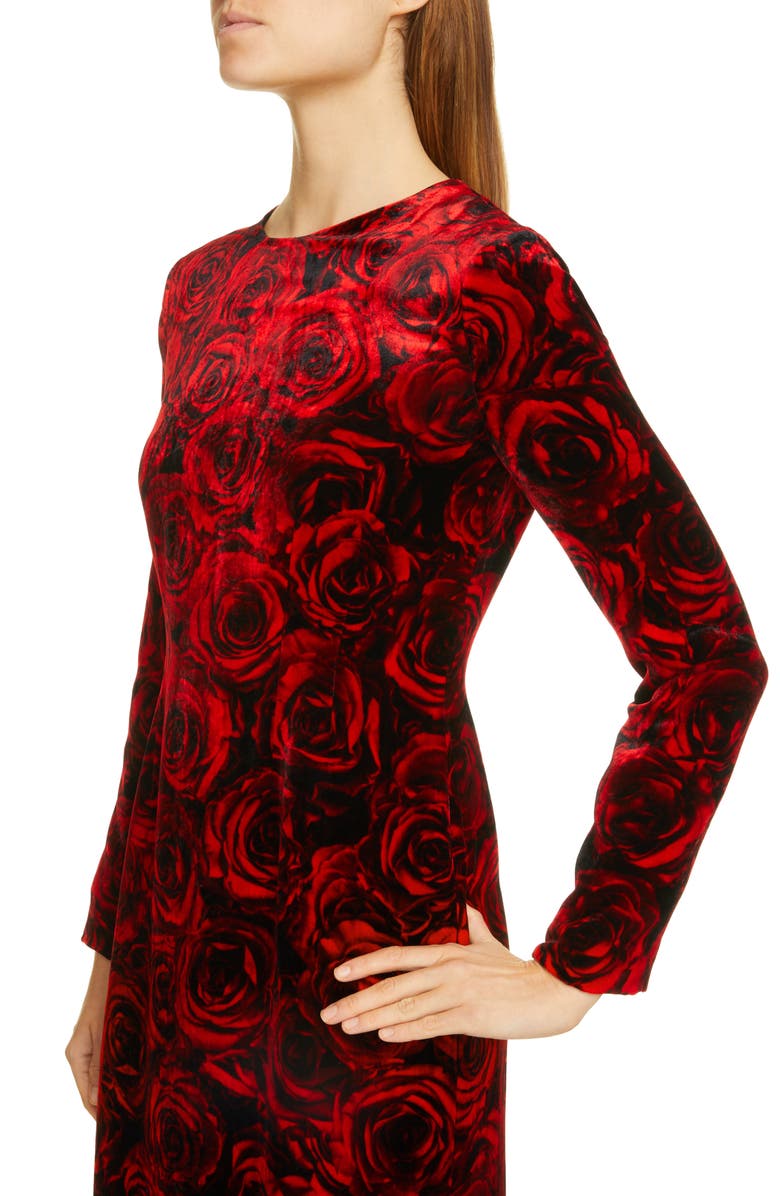 Dries Van Noten Delavinia Rose Print Long Sleeve Velvet Dress, Alternate, color, 