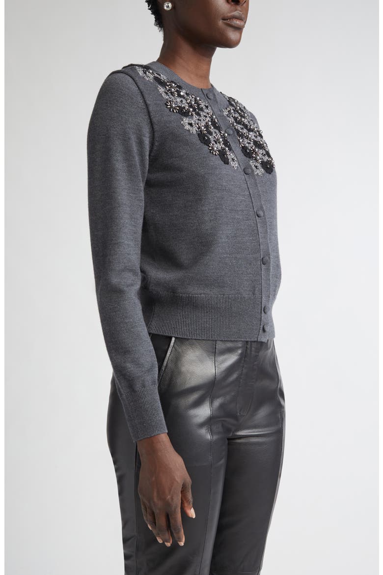 Floral Embellished Wool & Silk Cardigan, Alternate, color, MEDIUM GREY MELANGE