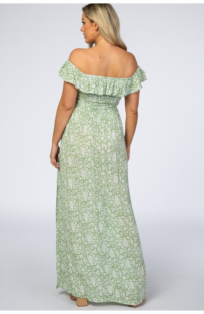 PinkBlush Floral Ruffle Off Shoulder Maxi Dress, Alternate, color, Light Olive