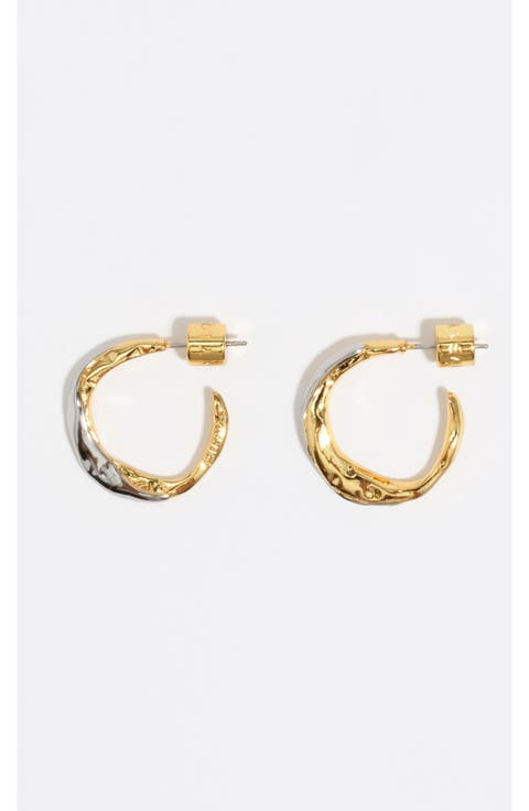 Two-Tone Textured Mini Hoop Earrings