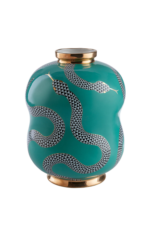 Jonathan Adler Eden Cinched Vase In Teal/gold