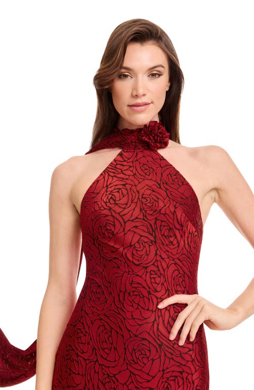 Dress The Population Olivia Floral Halter Gown In Red