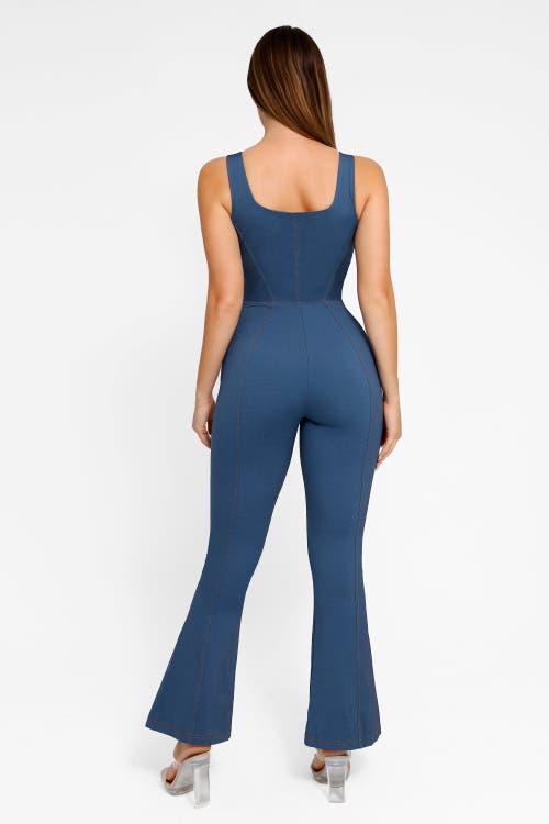 POPILUSH POPILUSH SHAPEWEAR SCULPTING DENIM TANK FLARE LEG JUMPSUIT