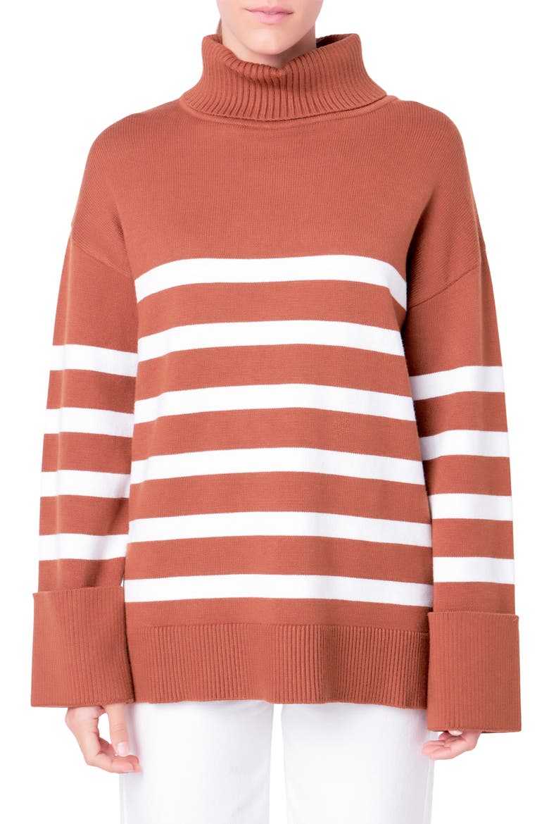 Stripe Turtleneck Sweater, Main, color, CAMEL/WHITE