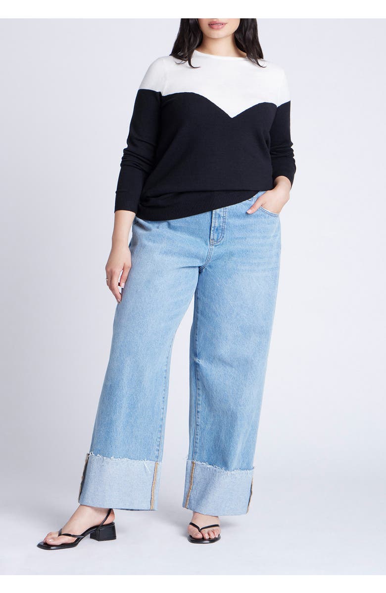 ELOQUII Sweetheart Colorblock Sweater, Alternate, color, White And Black