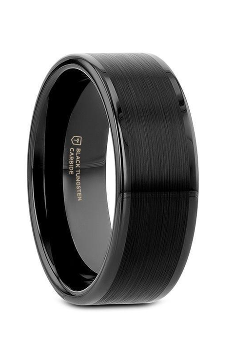 Vulcan Flat Tungsten Ring With Brushed Center and Polished Edges
