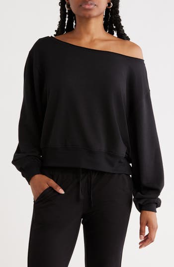 Abound Loved Off-the-shoulder Fleece Sweatshirt In Black