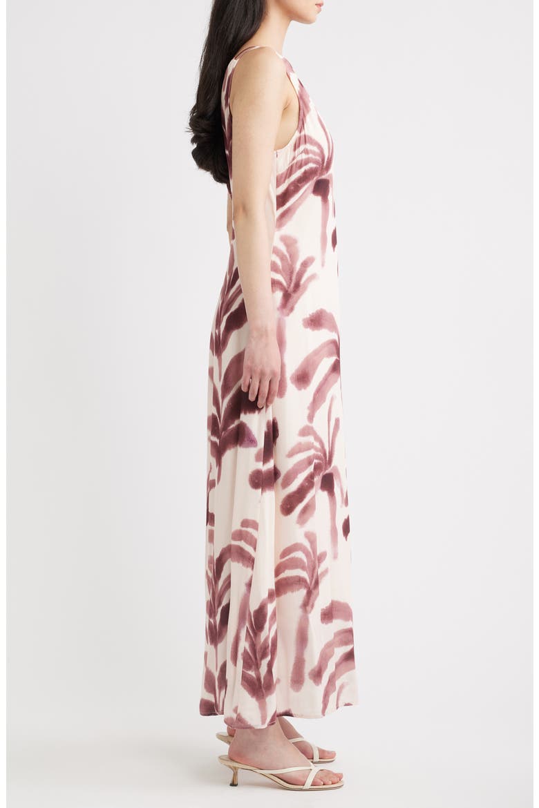 Isle Palm Tree Print Sleeveless Dress, Alternate, color, COCOA