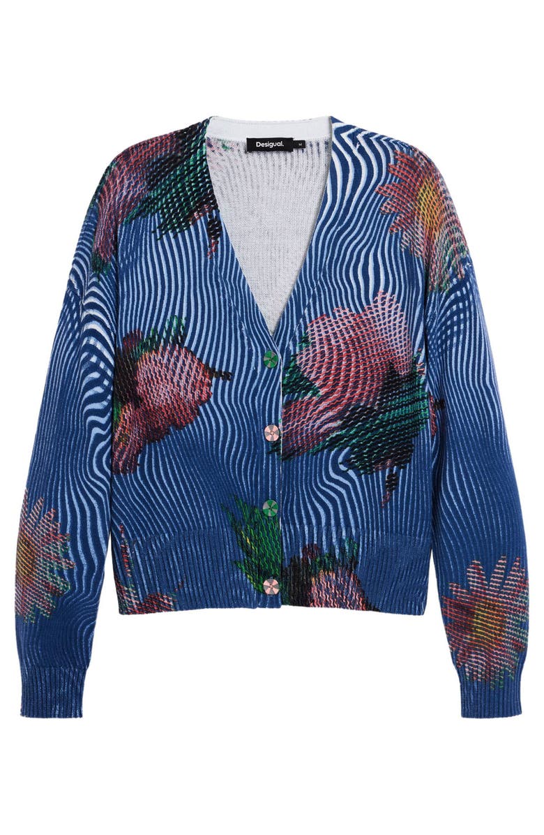 Desigual Floral V-Neck Cardigan, Alternate, color, Blue