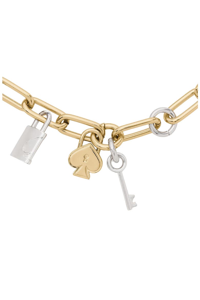 Mixed Metal Padlock Charm Bracelet, Alternate, color, MIXED METAL