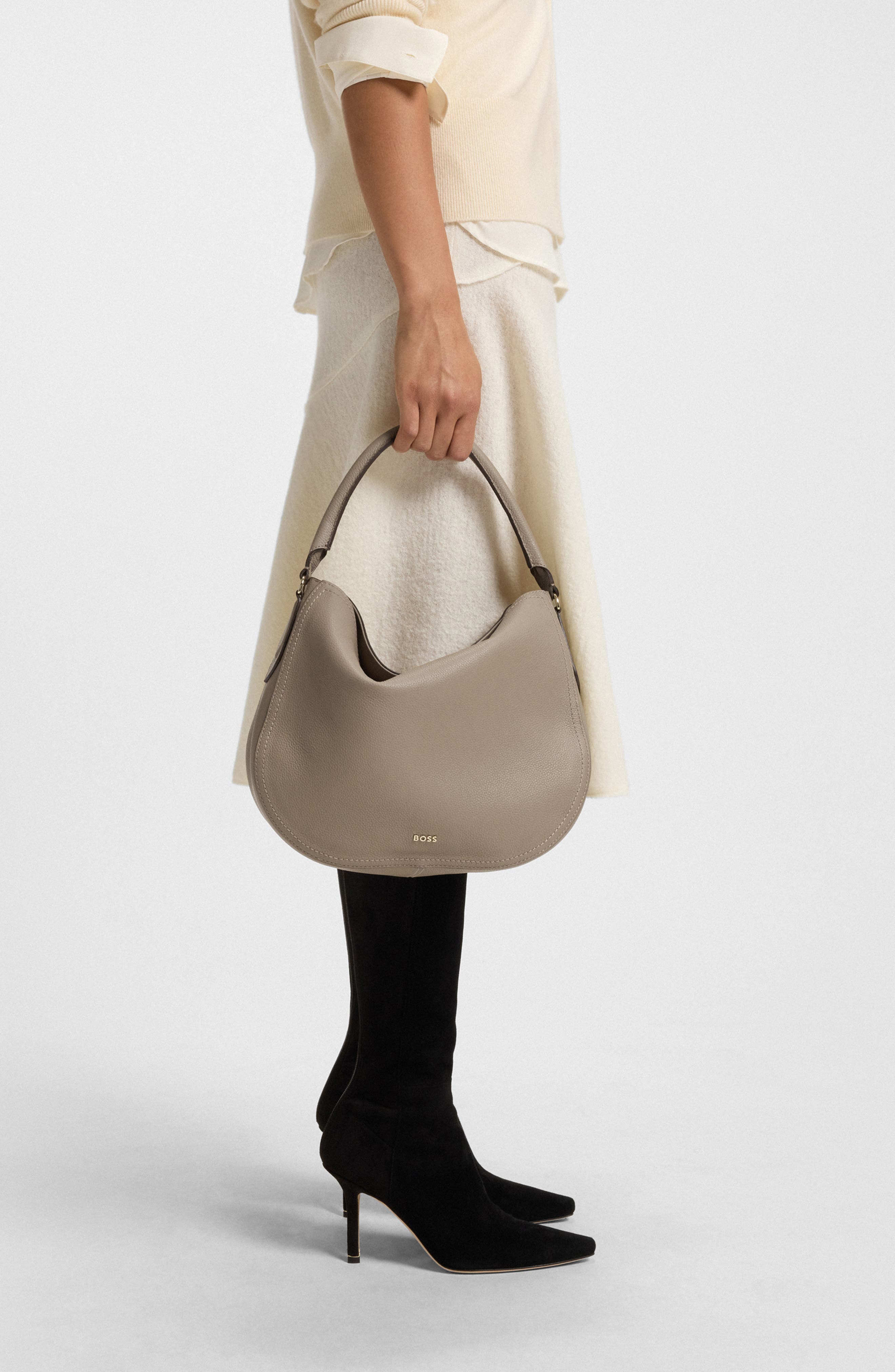 HUGO Lenah Leather Shoulder Bag, Alternate, color, Open Brown