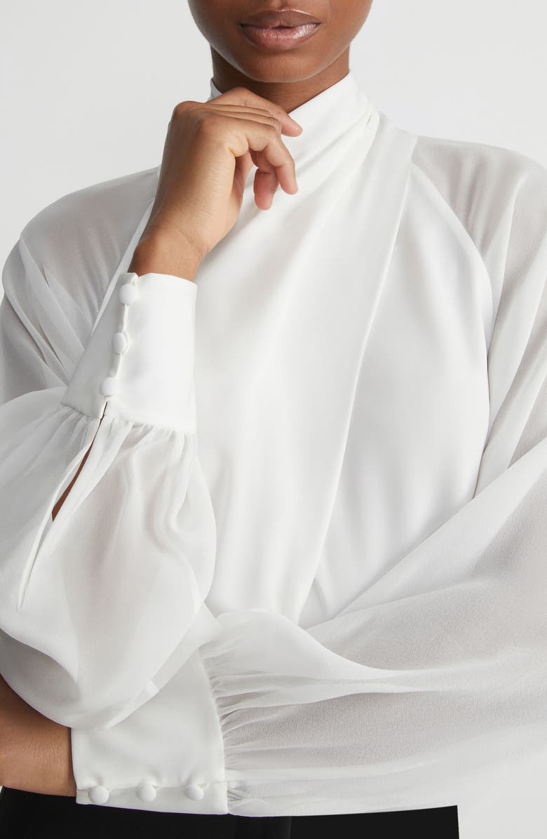 Lafayette 148 New York Crossover Long Sleeve Silk Top, Alternate, color, 