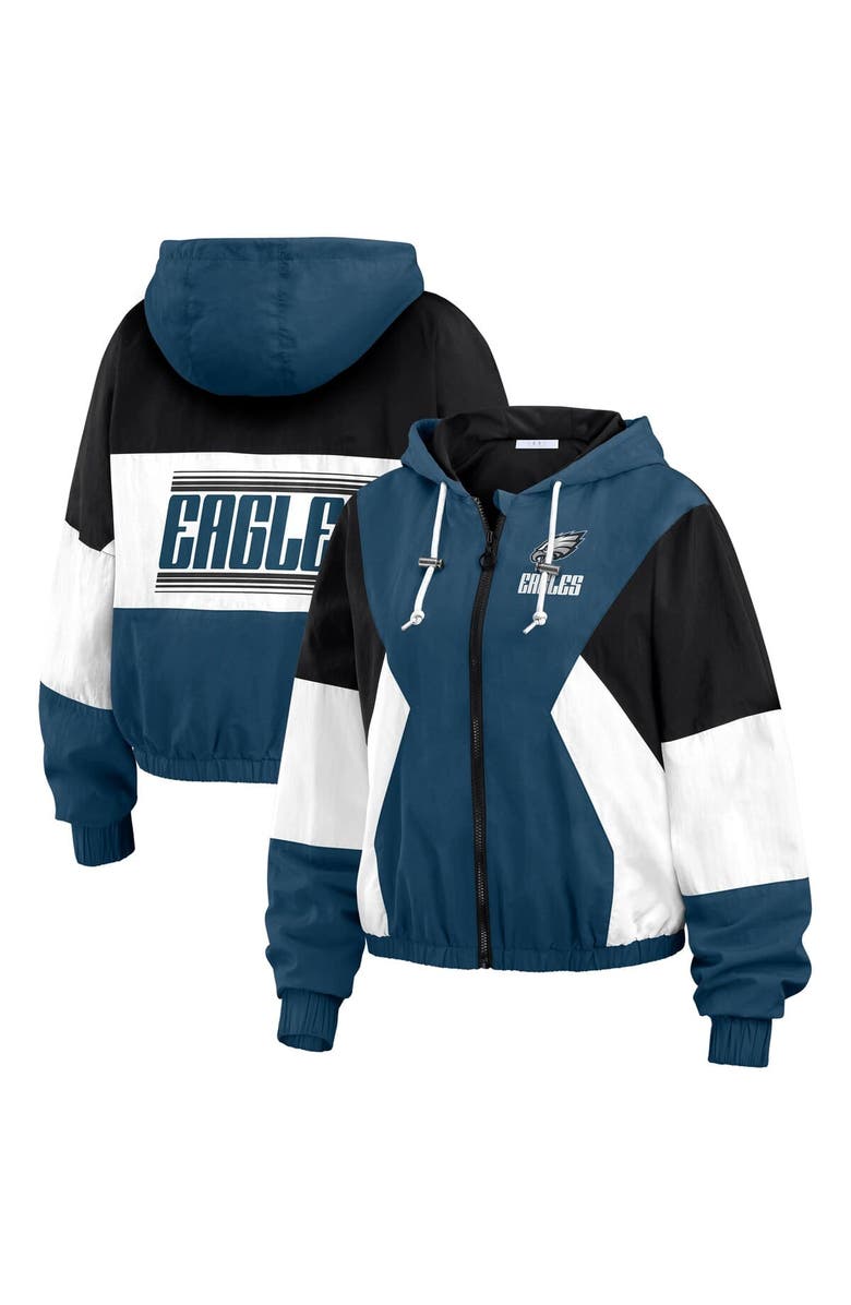 WEAR by Erin Andrews Women's WEAR by Erin Andrews  Green Philadelphia Eagles Color Block Full-Zip Windbreaker Jacket, Main, color, 