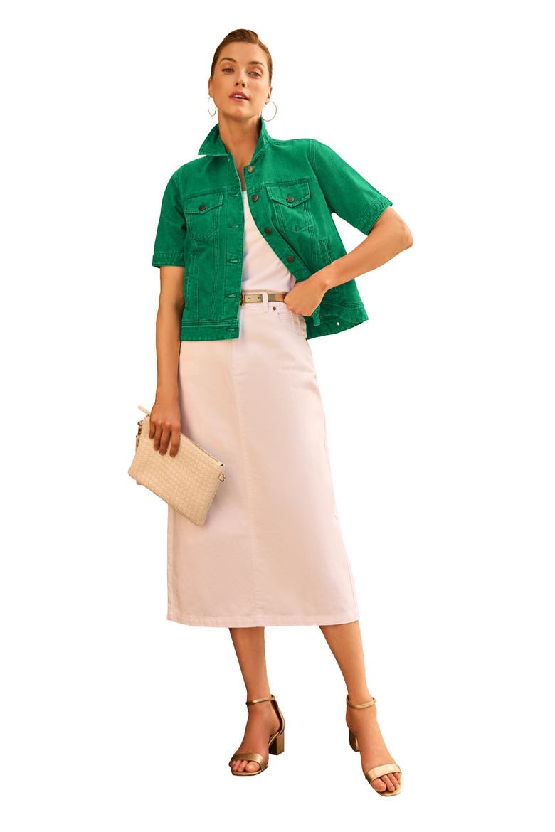 Short Sleeve Denim Jacket, Main, color, KELLY GREEN