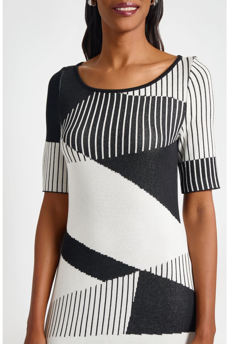 Knit Midi Dress, Alternate, color, BLACK/ IVORY