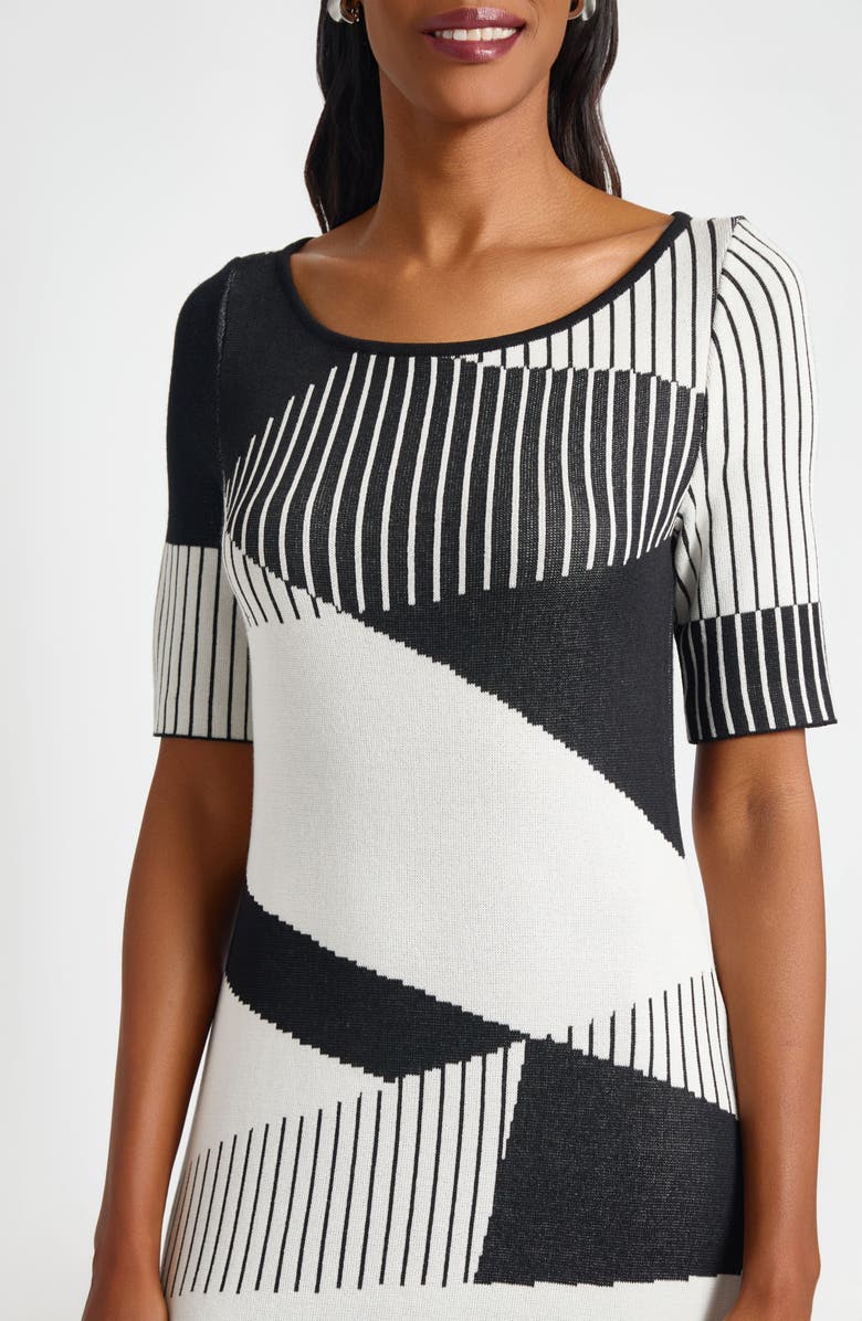 Ming Wang Knit Midi Dress, Alternate, color, Black/ Ivory