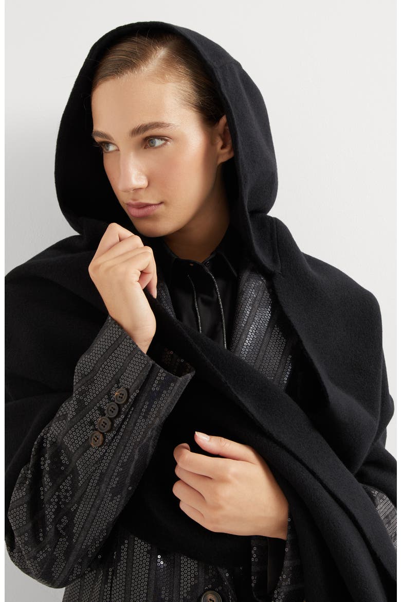 Hooded wool and cashmere knit scarf, Alternate, color, Black