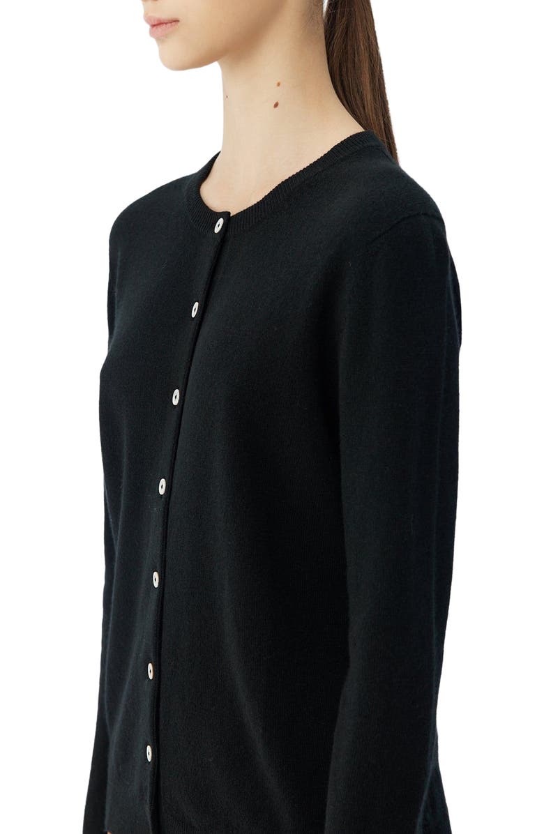 GOBI Mongolian Cashmere Essential Cashmere Crewneck Cardigan, Alternate, color, Black