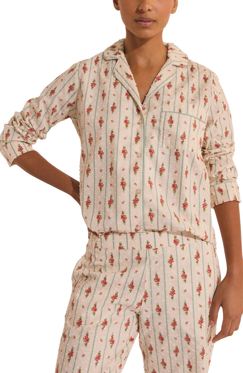 Etam Orea Floral Swiss Dot Chemise Button-Up Pajama Shirt, Main, color, Powder Pink