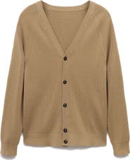 MANGO Ribbed Cotton Blend Cardigan