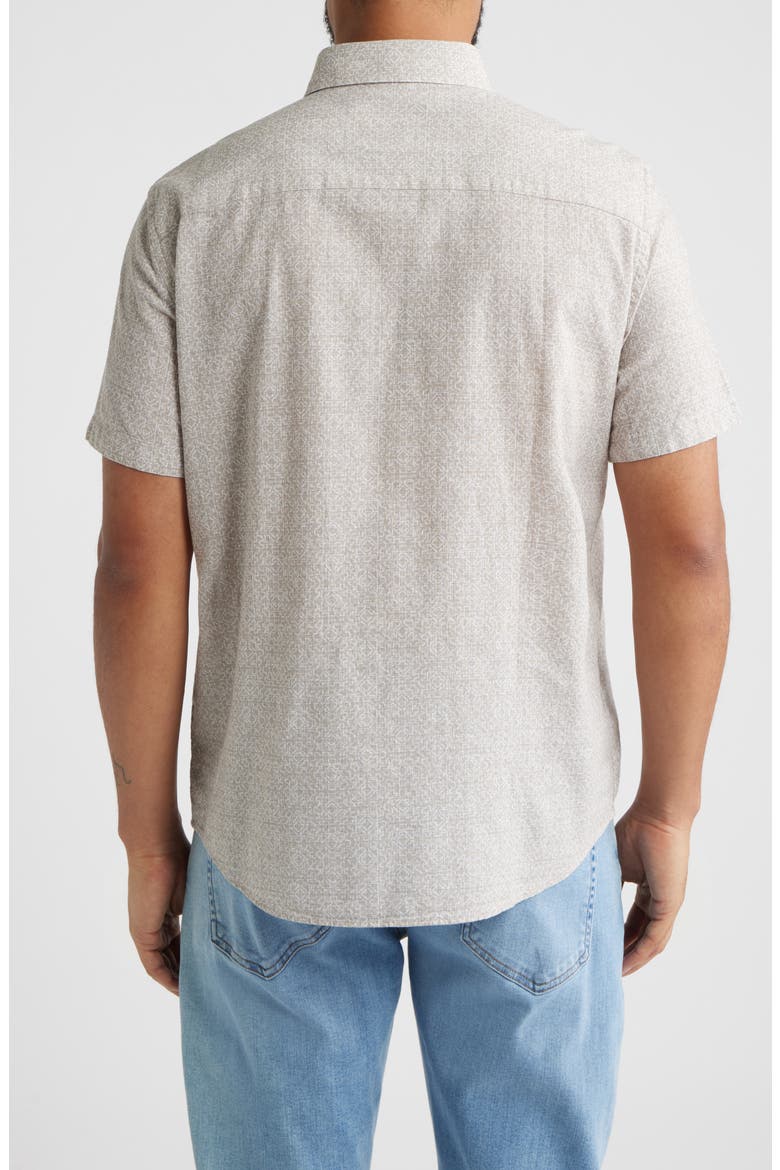 Hampton Geo Print Short Sleeve Stretch Cotton Button-Down Shirt, Alternate, color, TAN DESERT TILE