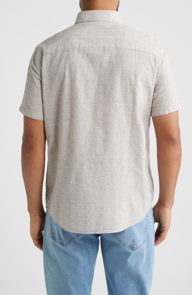 Johnston & Murphy Hampton Geo Print Short Sleeve Stretch Cotton Button-Down Shirt, Alternate, color, Tan Desert Tile