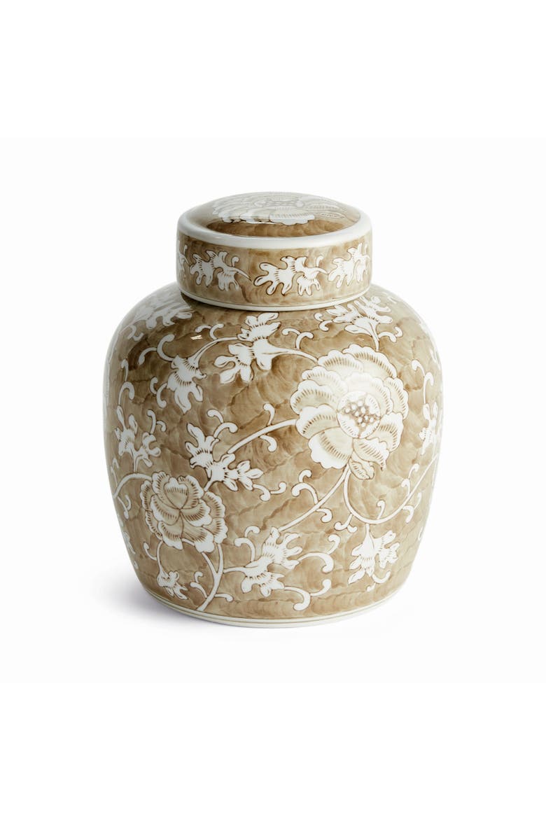 Province Lotus Lidded Jar - Brown & White Chinoiserie, Main, color, Brown