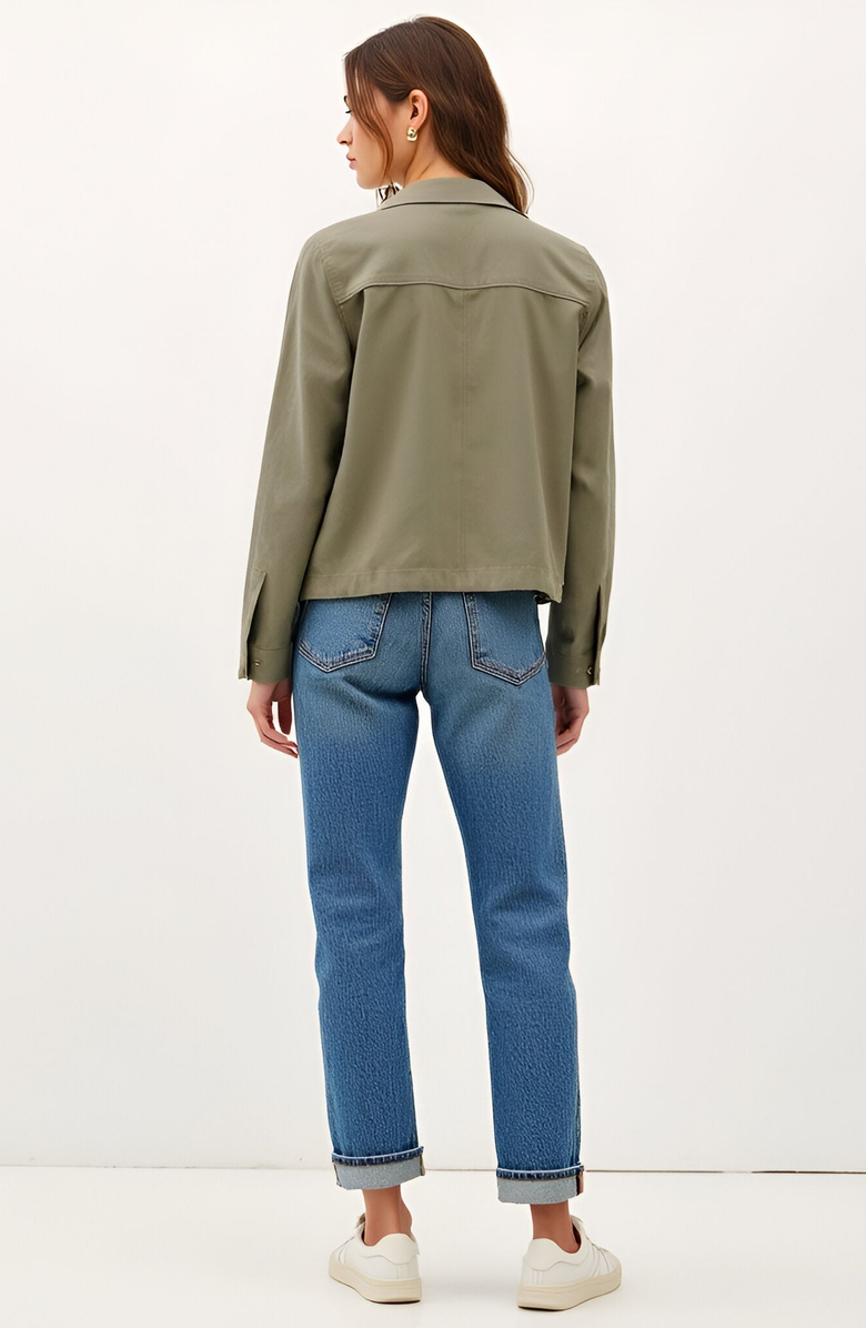 Modenaire Cropped Utility Snap Button Adjustable Drawstring Hem Jacket, Alternate, color, Olive Green