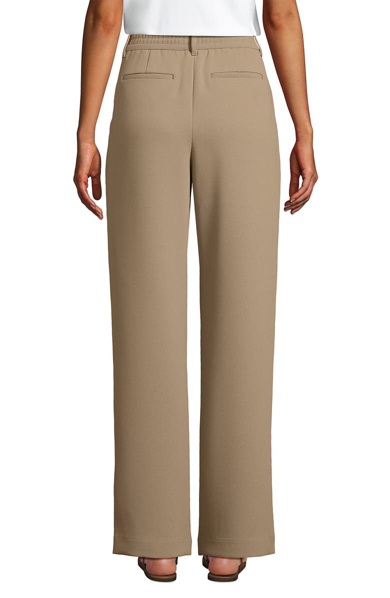 Lands' End Crepe High Rise Pleated Wide Leg Pants, Alternate, color, Desert Tan