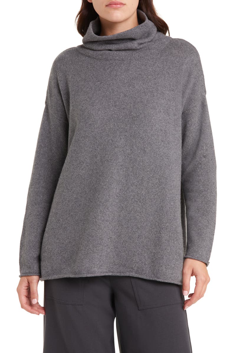 Eileen Fisher Turtleneck Organic Cotton & Recycled Cashmere Tunic Sweater, Main, color, 