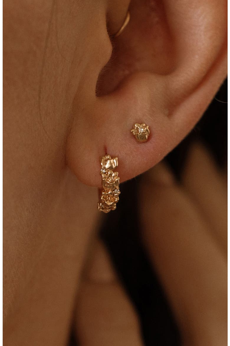 Cubic Zirconia Birthstone Flower Huggie Hoop Earrings, Alternate, color, GOLD MAY