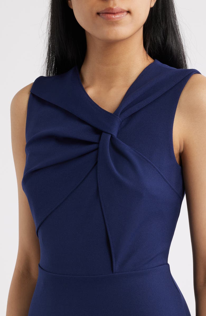 Anne Klein Twist Neck A-Line Midi Dress, Alternate, color, Deeep Navy