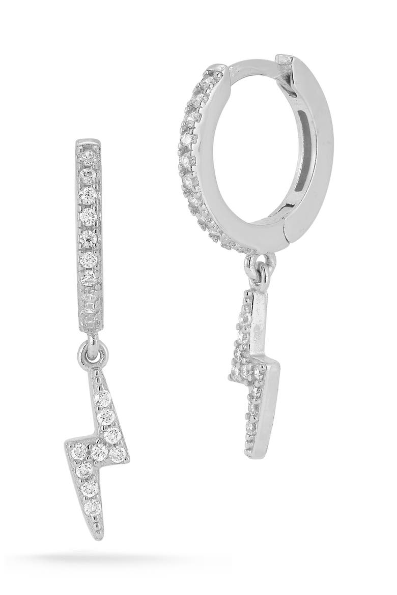 Sterling Silver Bolt Huggie Hoop Earrings, Main, color, SILVER