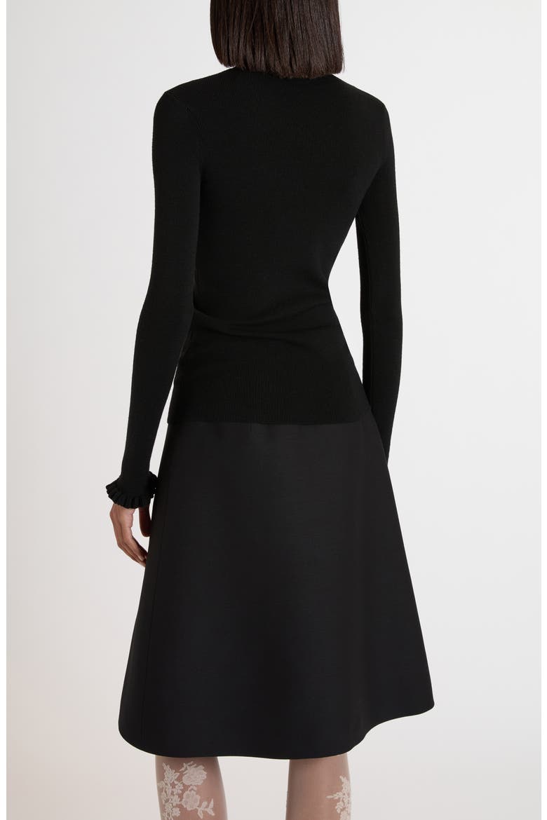 Ruffle Trim Rib Virgin Wool Sweater, Alternate, color, BLACK