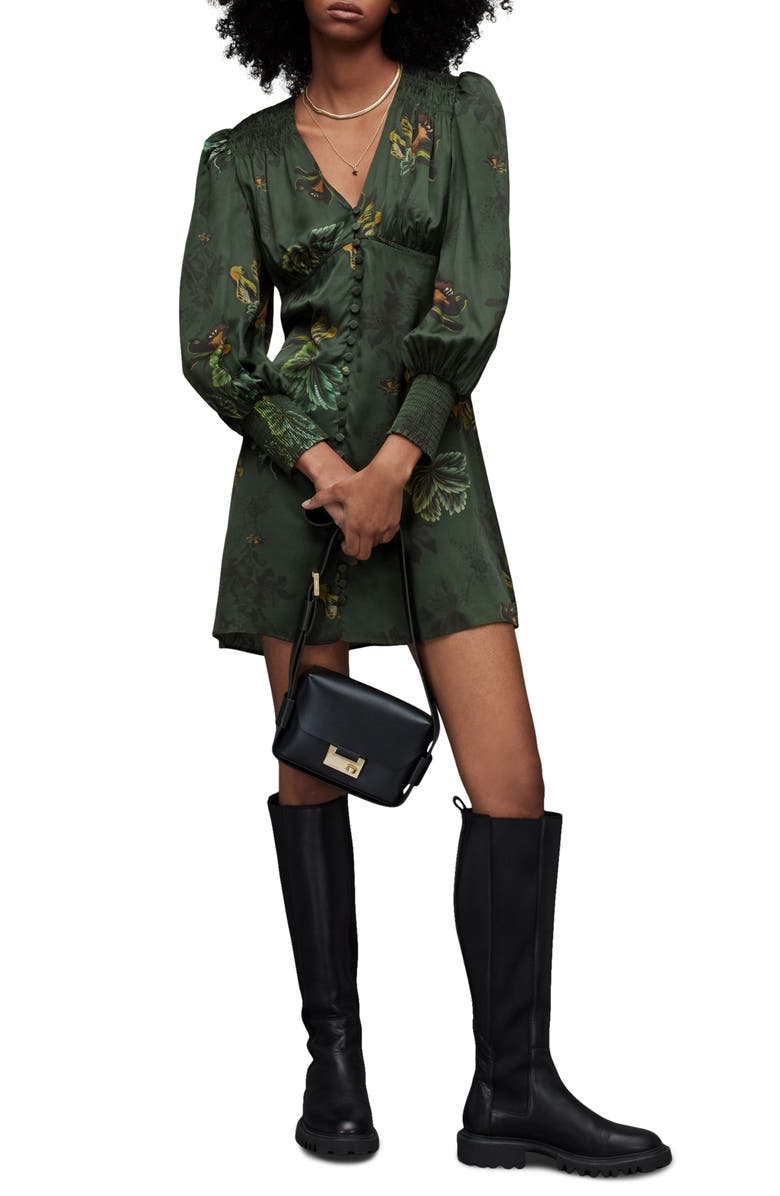AllSaints Auden Lilly Floral Long Sleeve Satin Minidress, Main, color, 