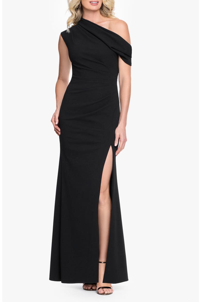 One-Shoulder Scuba Crepe Gown, Main, color, BLACK