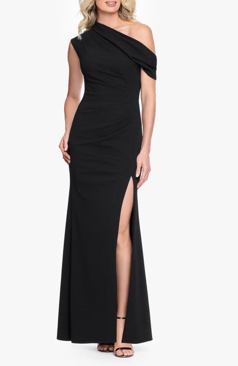 One-Shoulder Scuba Crepe Gown