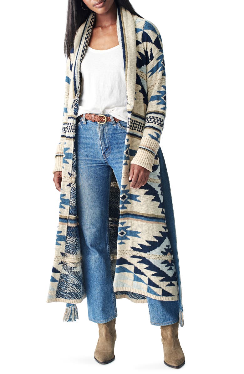 Faherty Paloma Geometric Organic Cotton Longline Duster Cardigan, Main, color,