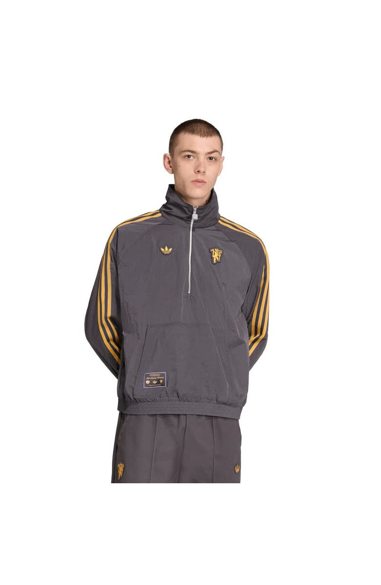 adidas Men's adidas  Gray Manchester United Terrace Icons Half-Zip Jacket, Alternate, color, Gray