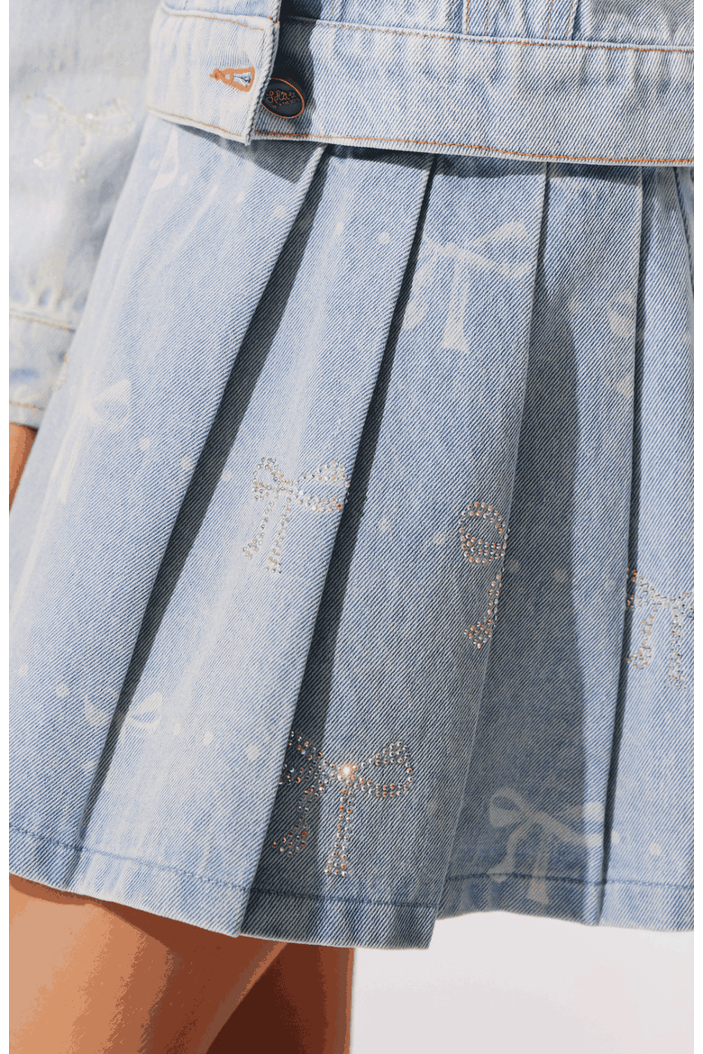 Sparkle Bows Denim Pleated Skirt, Alternate, color, Blue