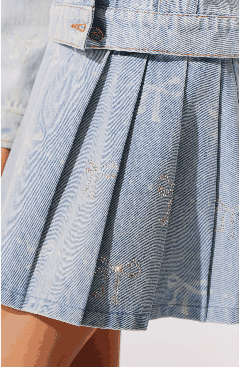 Lola + The Boys Sparkle Bows Denim Pleated Skirt, Alternate, color, Blue