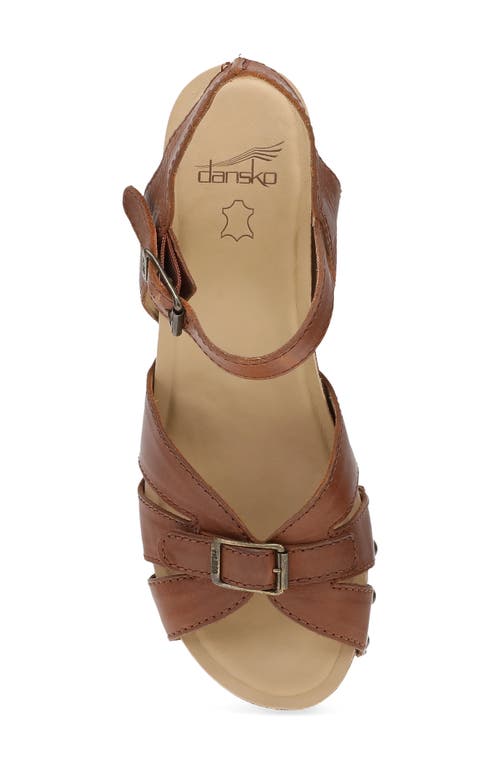 Dansko Alanna Ankle Strap Platform Wedge Sandal In Tan Calf