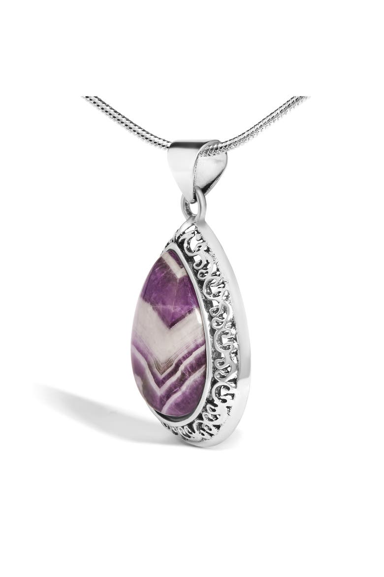 Sterling Silver Chevron Amethyst Teardrop Pendant Necklace, Alternate, color, Silver
