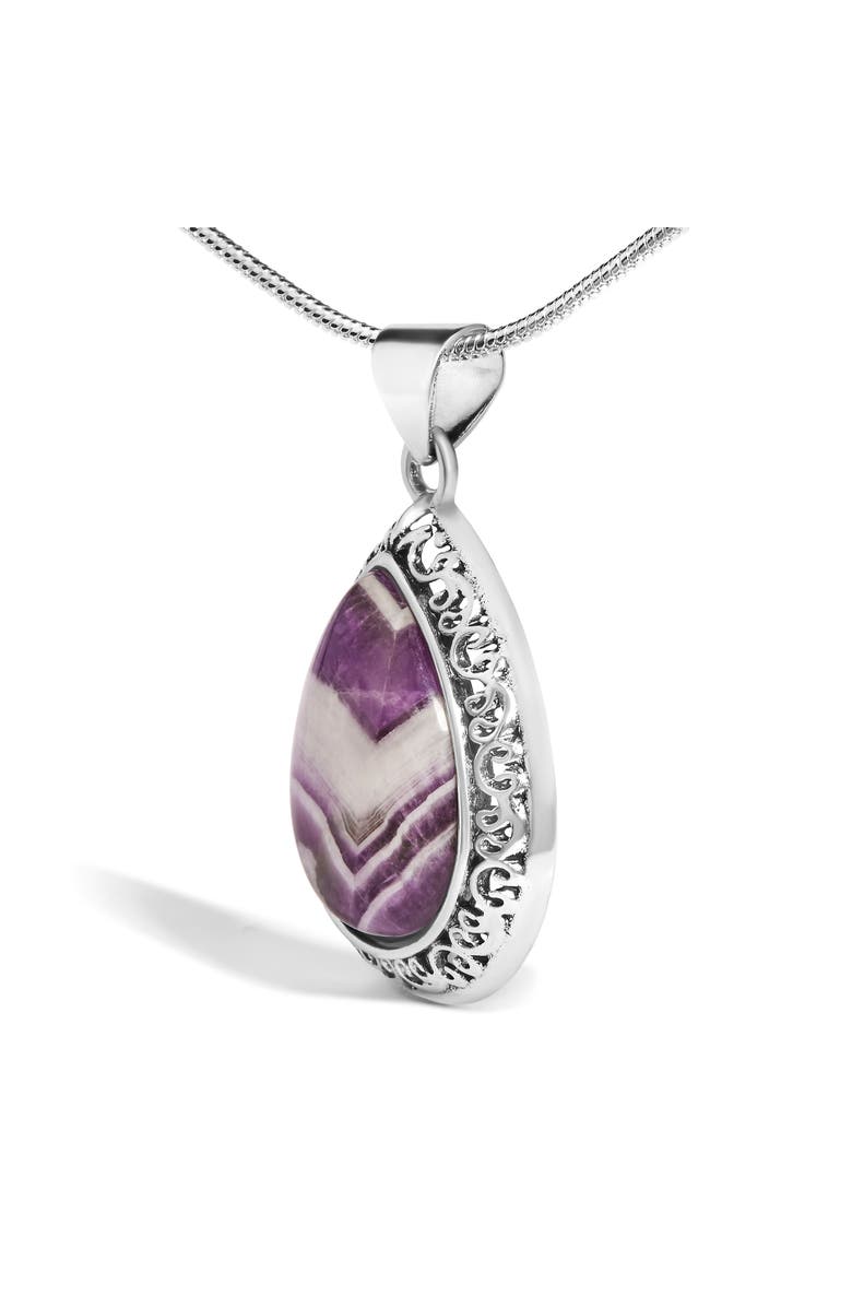 Haus of Brilliance Sterling Silver Chevron Amethyst Teardrop Pendant Necklace, Alternate, color, Silver