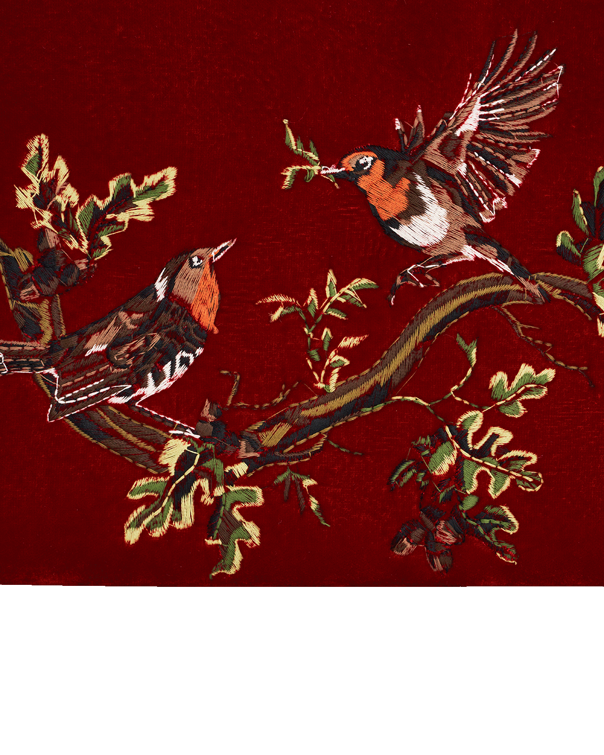 Fable England Robin Love Embroidered Red Medium Pouch, Alternate, color, Ruby Red