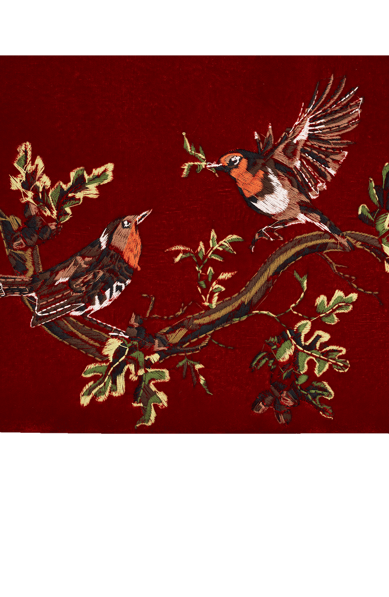 Fable England Robin Love Embroidered Red Medium Pouch, Alternate, color, Ruby Red