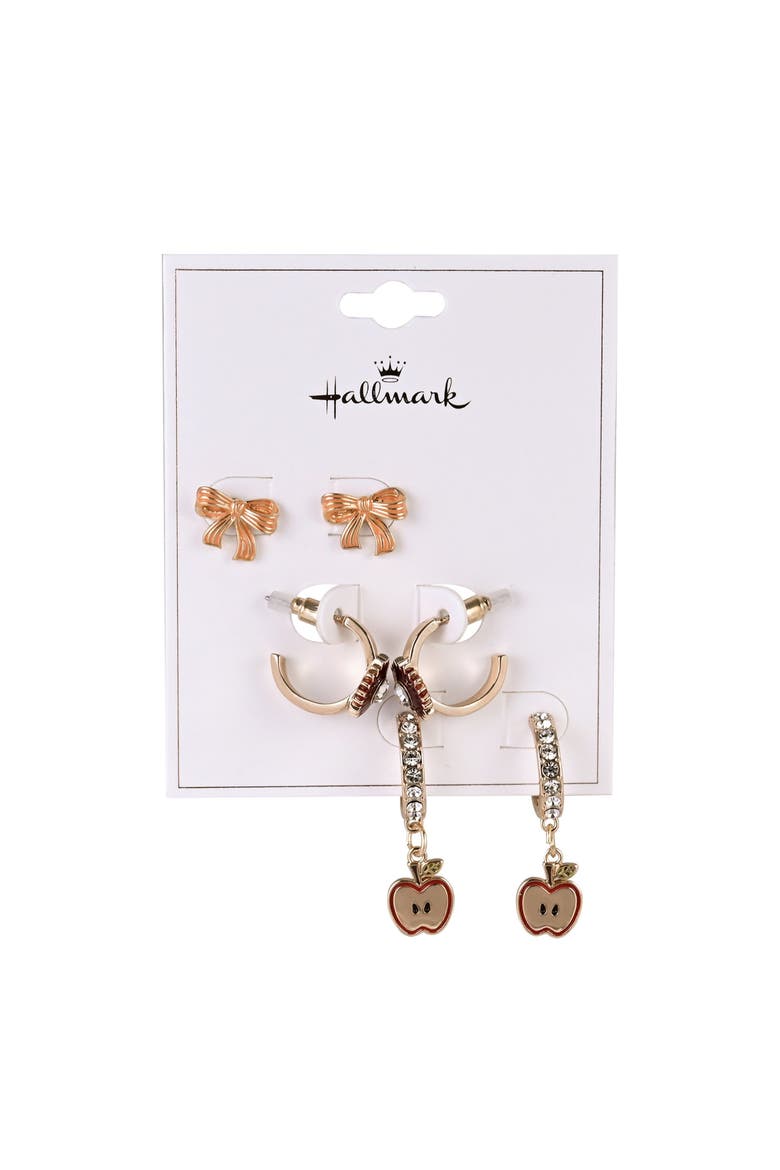 Apple, Bow and Sunflower Hoop Trio Earring Set, Alternate, color, Orange